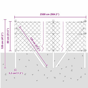 vidaXL Fence Post Silver 2.5 x 0.8 m (60 x 60 mm mesh) Steel