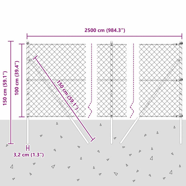vidaXL Fence Post Silver 25 x 1 m (60 x 60 mm Mesh) Steel