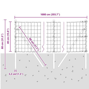vidaXL Fence with Posts Silver 0.4 x 10 m Steel and PVC
