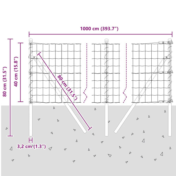 vidaXL Fence with Posts Silver 0.4 x 10 m Steel and PVC