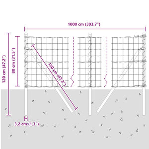 vidaXL Fence with Posts Silver 0.8 x 10 m Steel and PVC