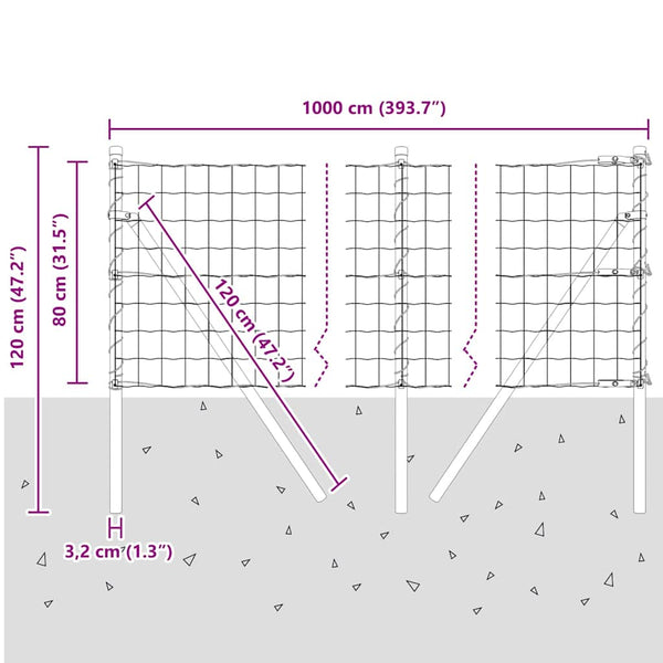 vidaXL Fence with Posts Silver 0.8 x 10 m Steel and PVC