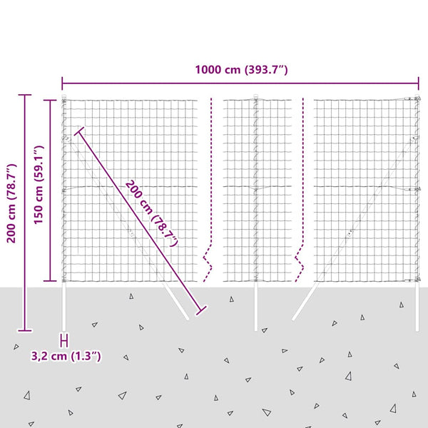 vidaXL Fence with Posts Silver 1.5 x 10 m Steel and PVC
