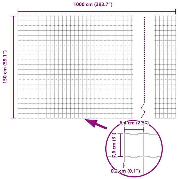 vidaXL Fence with Posts Silver 1.5 x 10 m Steel and PVC