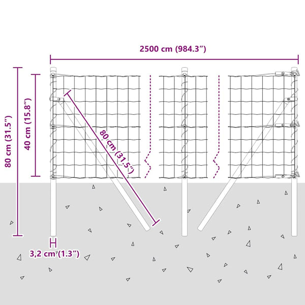 vidaXL Fence with Posts Silver 0.4 x 25 m Steel and PVC