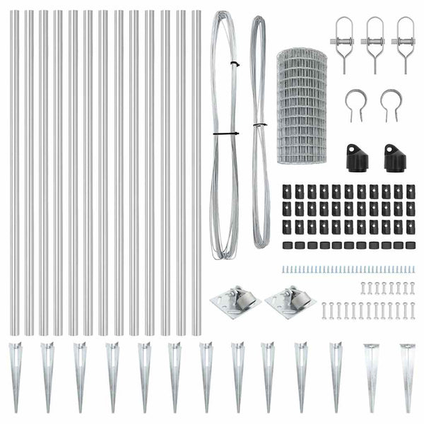 vidaXL Fence with Posts Silver 0.4 x 25 m Steel