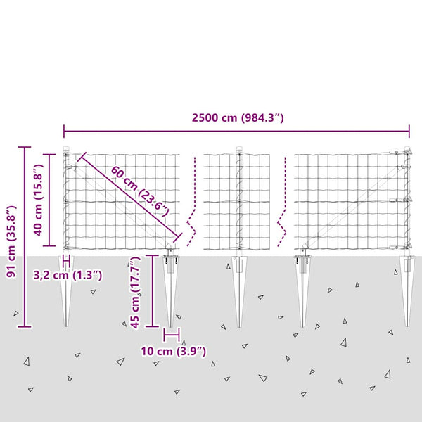 vidaXL Fence with Posts Silver 0.4 x 25 m Steel