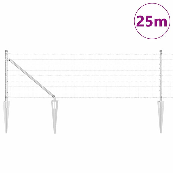 vidaXL Fence with Posts Silver 0.6 x 25 m Steel