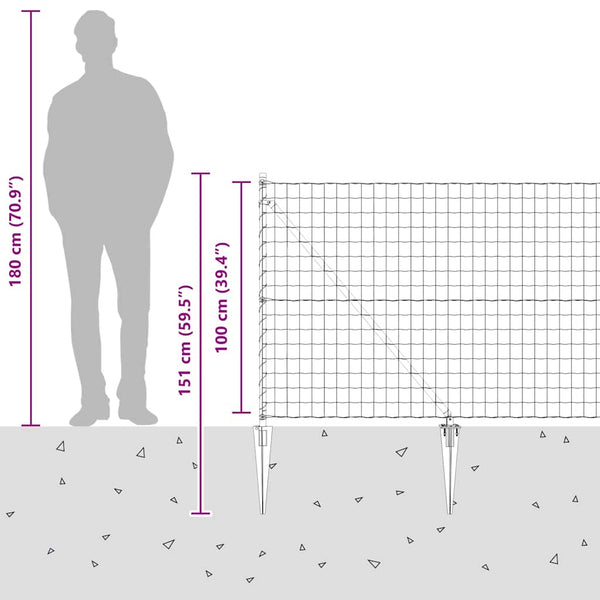 vidaXL Fence with Posts Silver 1 x 25 m Steel