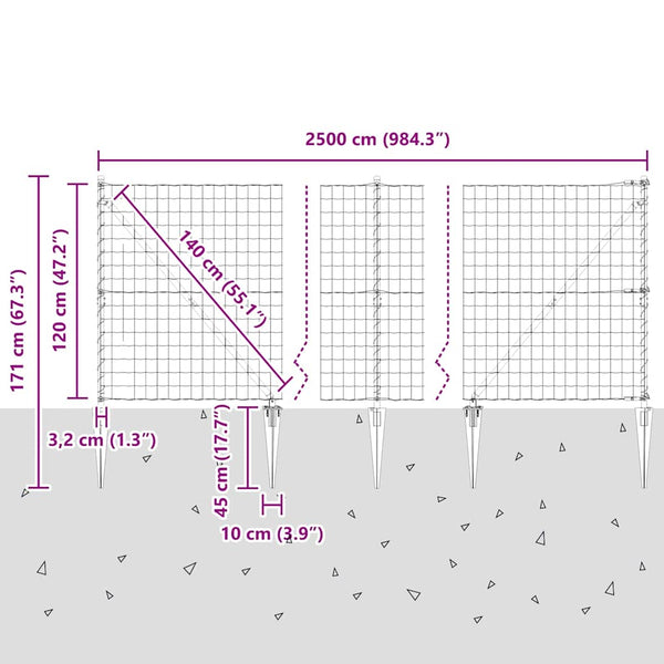 vidaXL Fence with Posts Silver 1.2 x 25 m Steel