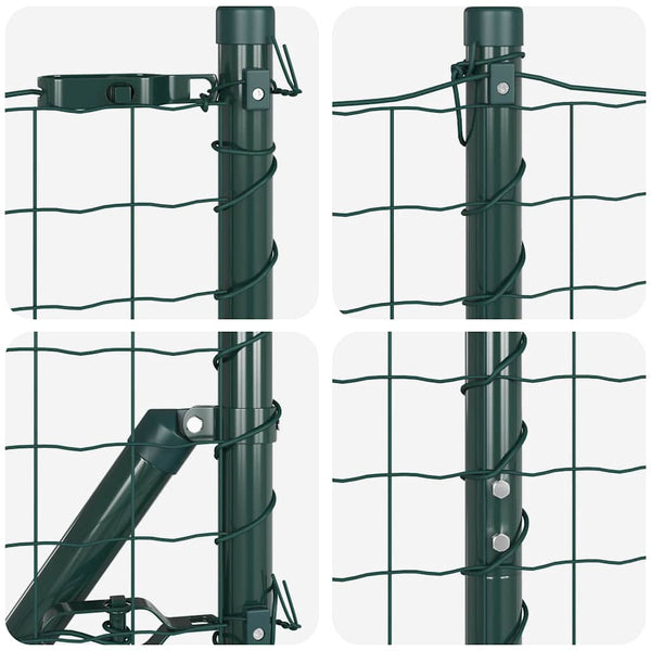 vidaXL Fence with Posts Green 1.6 x 10 m Steel