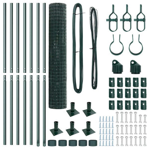 vidaXL Fence with Posts Green 1.6 x 10 m Steel
