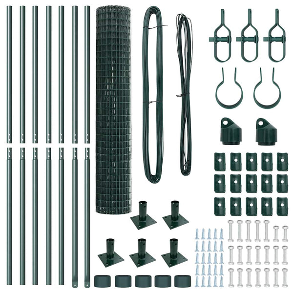 vidaXL Fence with Posts Green 1.6 x 10 m Steel