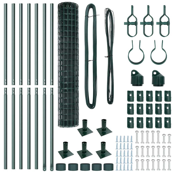 vidaXL Fence with Posts Green 1.5 x 10 m Steel and PVC
