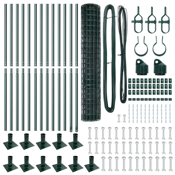 vidaXL Fence with Posts Green 1.2 x 25 m Steel and PVC