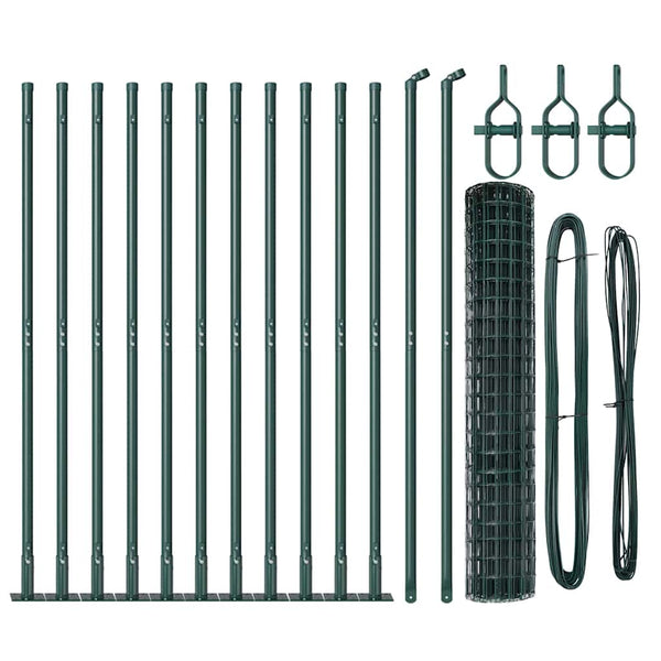 vidaXL Fence with Posts Green 1.2 x 25 m Steel and PVC