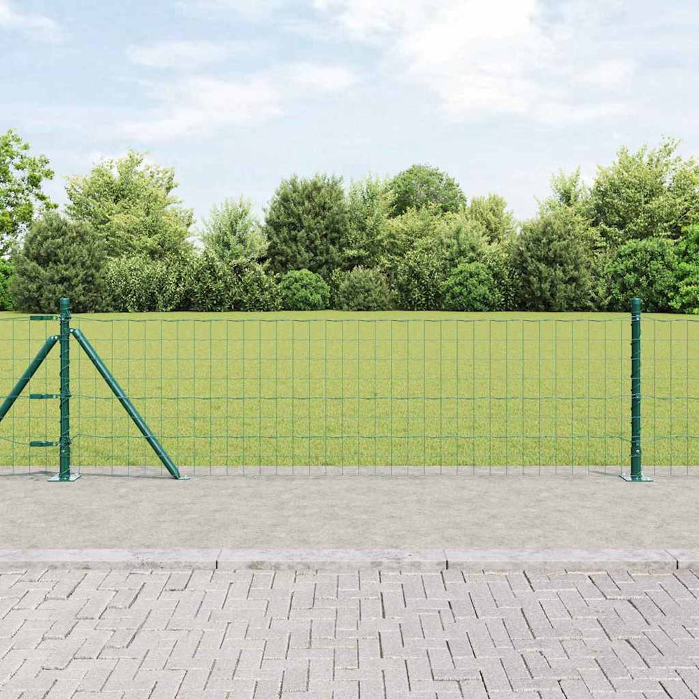 vidaXL Fence with Posts Green 0.4 x 10 m Steel and PVC