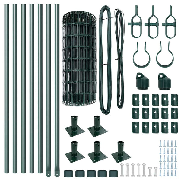 vidaXL Fence with Posts Green 0.4 x 10 m Steel and PVC