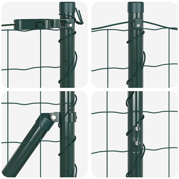vidaXL Fence with Posts Green 1.4 x 10 m Steel and PVC