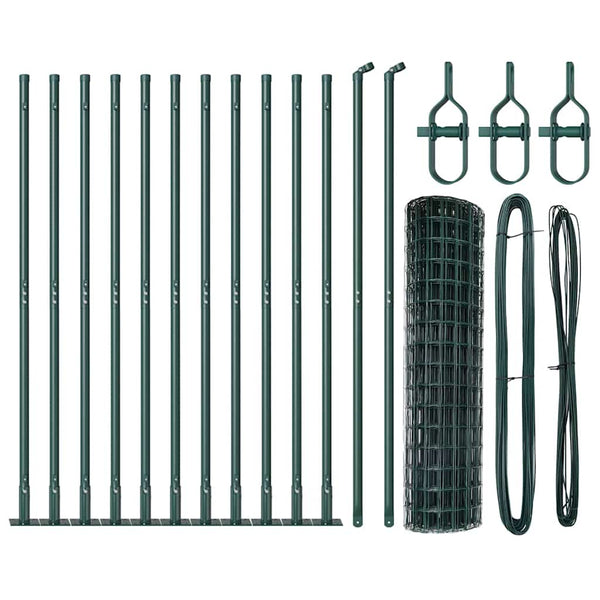 vidaXL Fence with Posts Green 1 x 25 m Steel