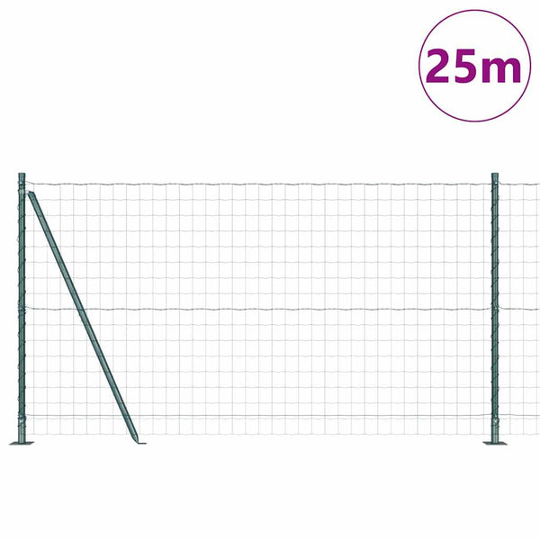 vidaXL Fence with Posts Green 1.2 x 25 m Steel