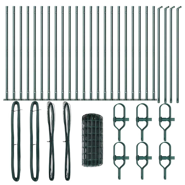 vidaXL Fence with Posts Green 0.6 x 50 m Steel and PVC