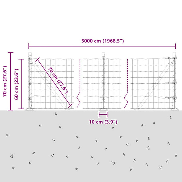 vidaXL Fence with Posts Green 0.6 x 50 m Steel and PVC