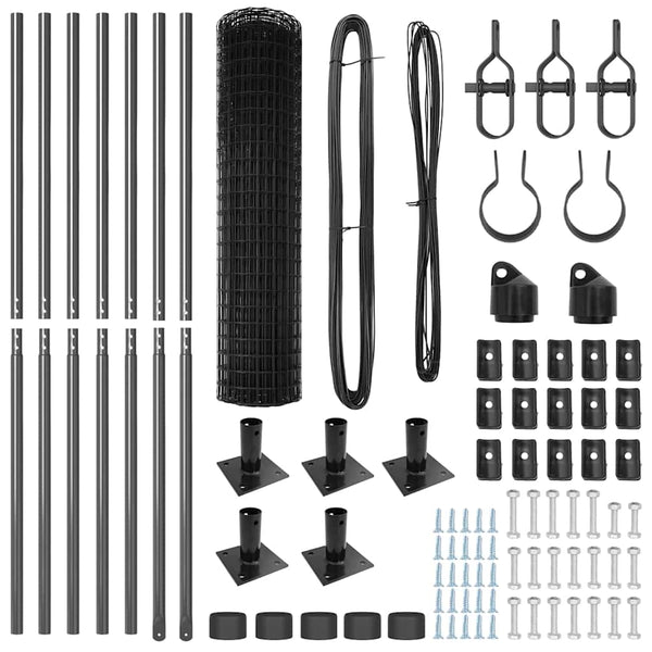 vidaXL Fence with Posts Gray 0.8 x 10 m Steel