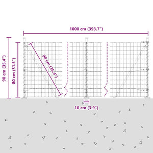 vidaXL Fence with Posts Gray 0.8 x 10 m Steel