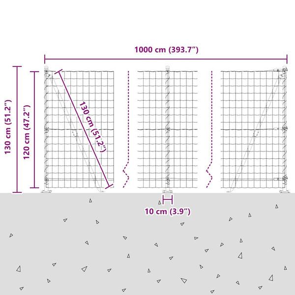 vidaXL Fence with Posts Grey 1.2 x 10 m Steel