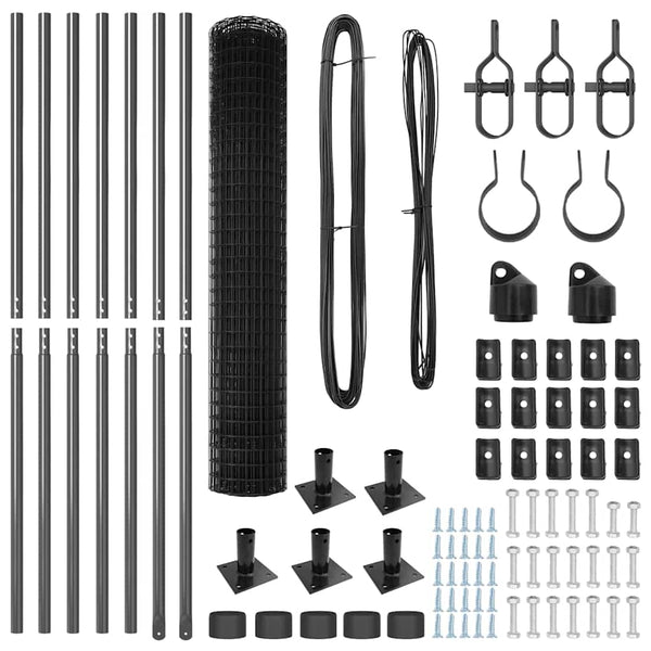 vidaXL Fence with Posts Grey 1.5 x 10 m Steel