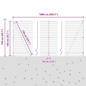 vidaXL Fence with Posts Silver 1.4 x 10 m Steel