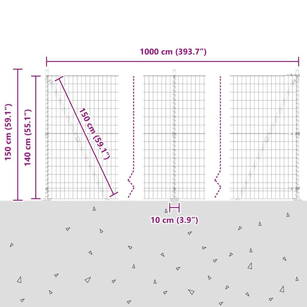 vidaXL Fence with Posts Silver 1.4 x 10 m Steel