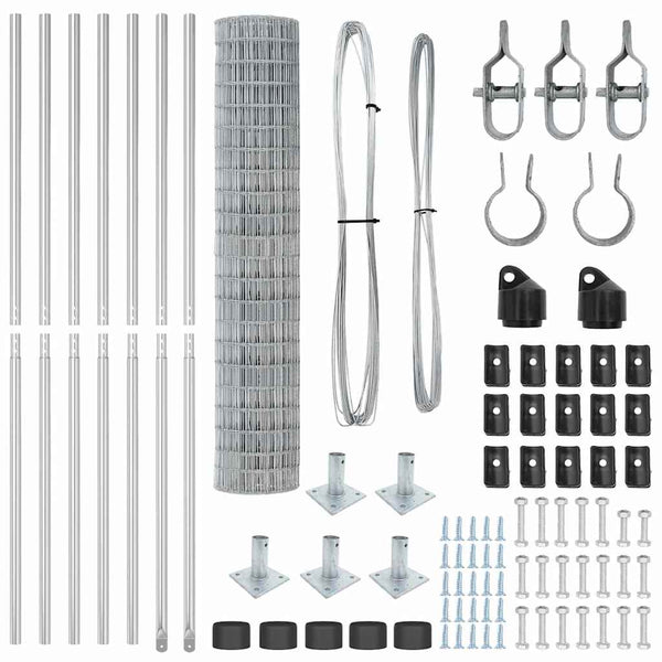 vidaXL Fence with Posts Silver 1.5 x 10 m Steel