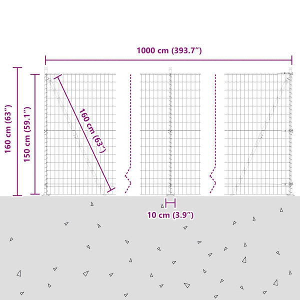 vidaXL Fence with Posts Silver 1.5 x 10 m Steel