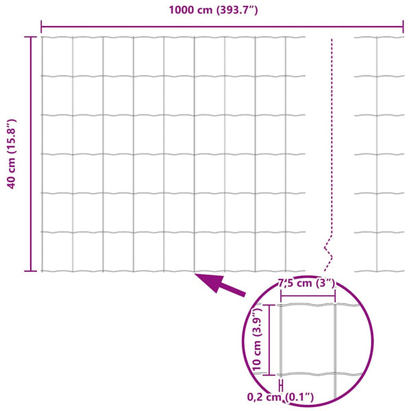 vidaXL Fence with Posts Silver 0.4 x 10 m Steel