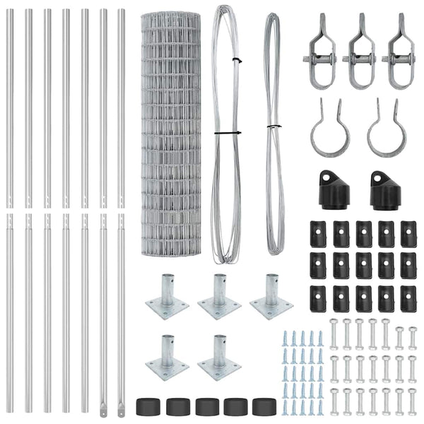 vidaXL Fence with Posts Silver 0.8 x 10 m Steel
