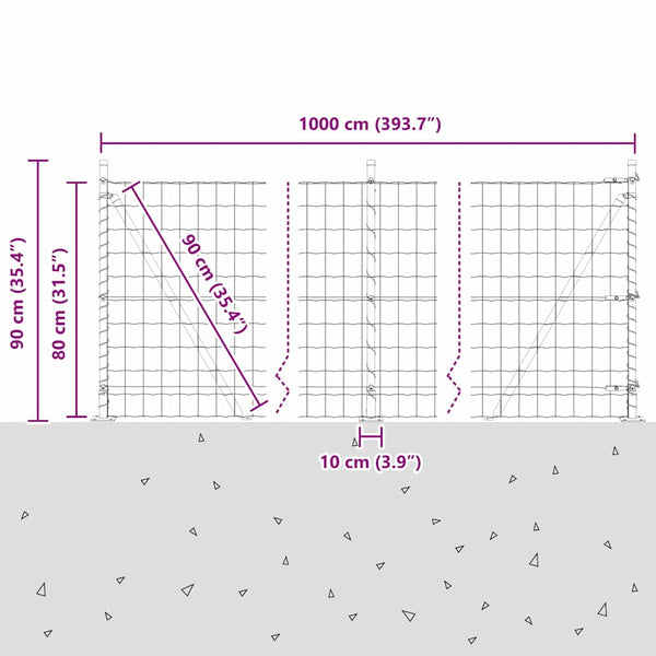 vidaXL Fence with Posts Silver 0.8 x 10 m Steel