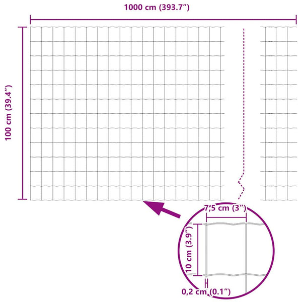 vidaXL Fence with Posts Silver 1 x 10 m Steel