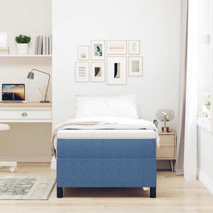 Boxspringbett Blau Weiß Cord 80x200 cm