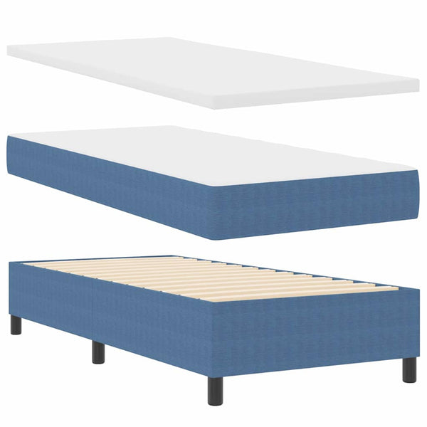 vidaXL Box Spring Bed Blue and White 90 x 190 cm Corduroy