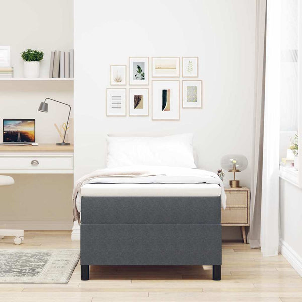 vidaXL Box Spring Bed Dark Grey and White 90 x 200 cm Corduroy Fabric