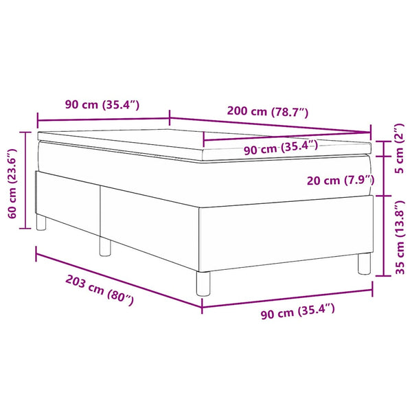 vidaXL Box Spring Bed Cream and White 90 x 200 cm Cord Fabric