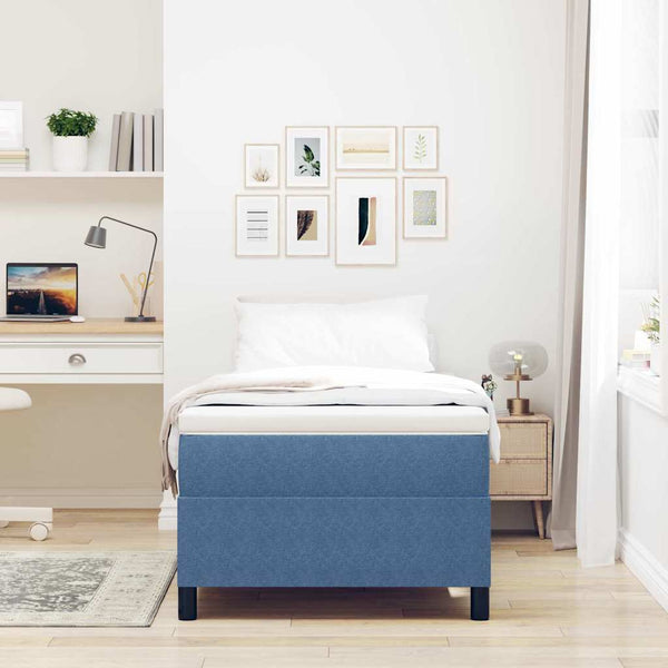 vidaXL Box Spring Bed Blue and White 90 x 200 cm Corduroy