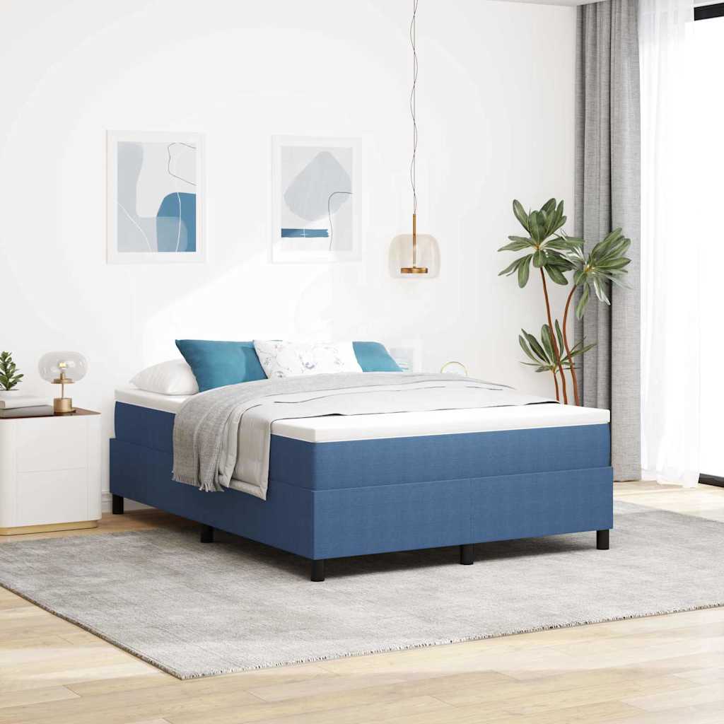 vidaXL Box Spring Bed Blue and White 140 x 200 cm Corduroy