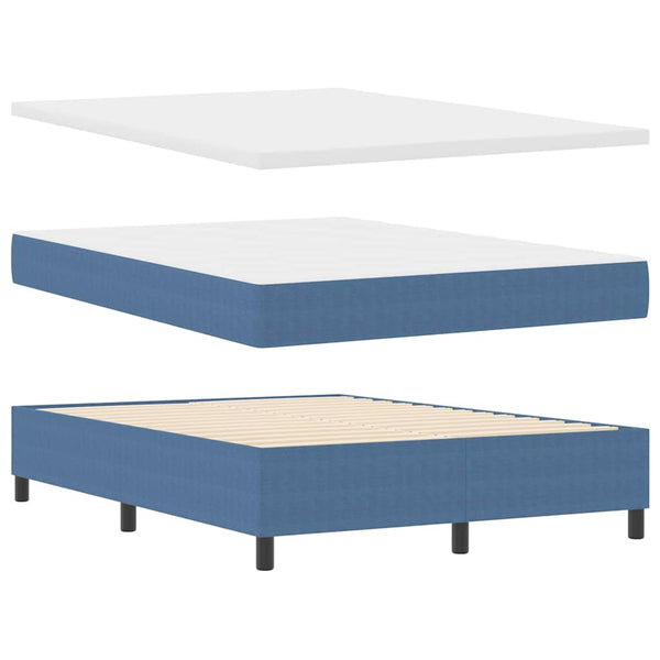 vidaXL Box Spring Bed Blue and White 140 x 200 cm Corduroy
