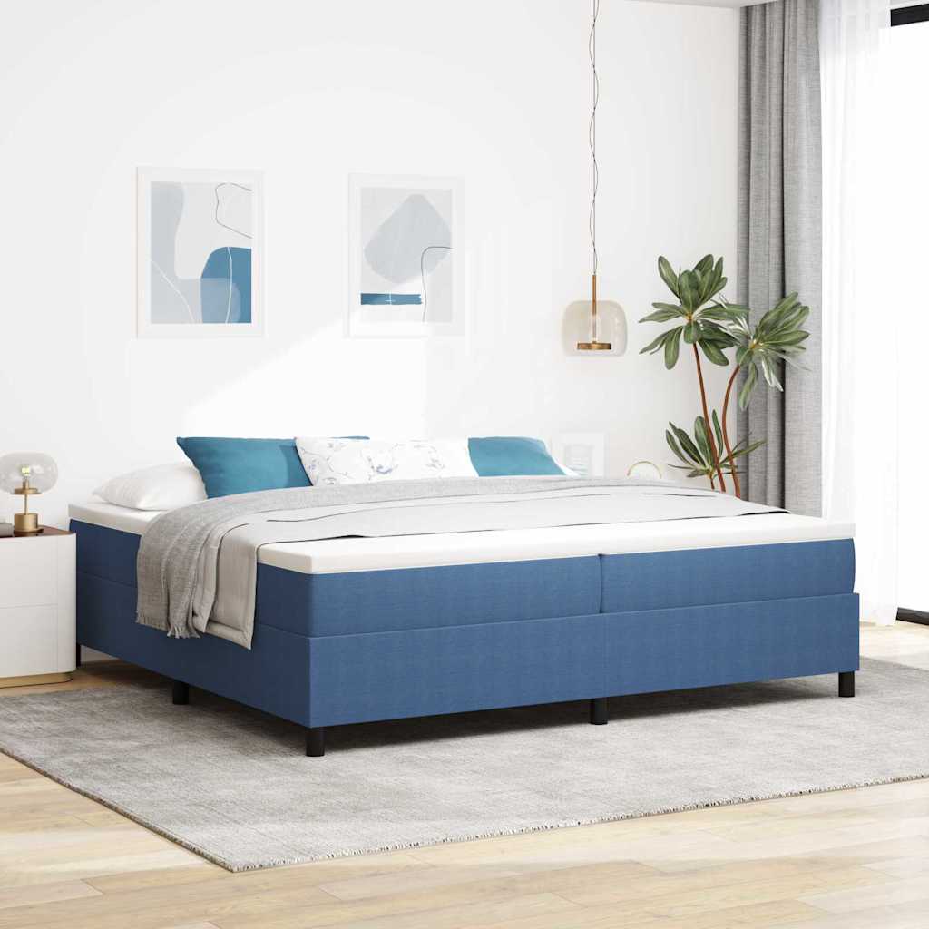 vidaXL Box Spring Bed Blue and White 200 x 200 cm Corduroy