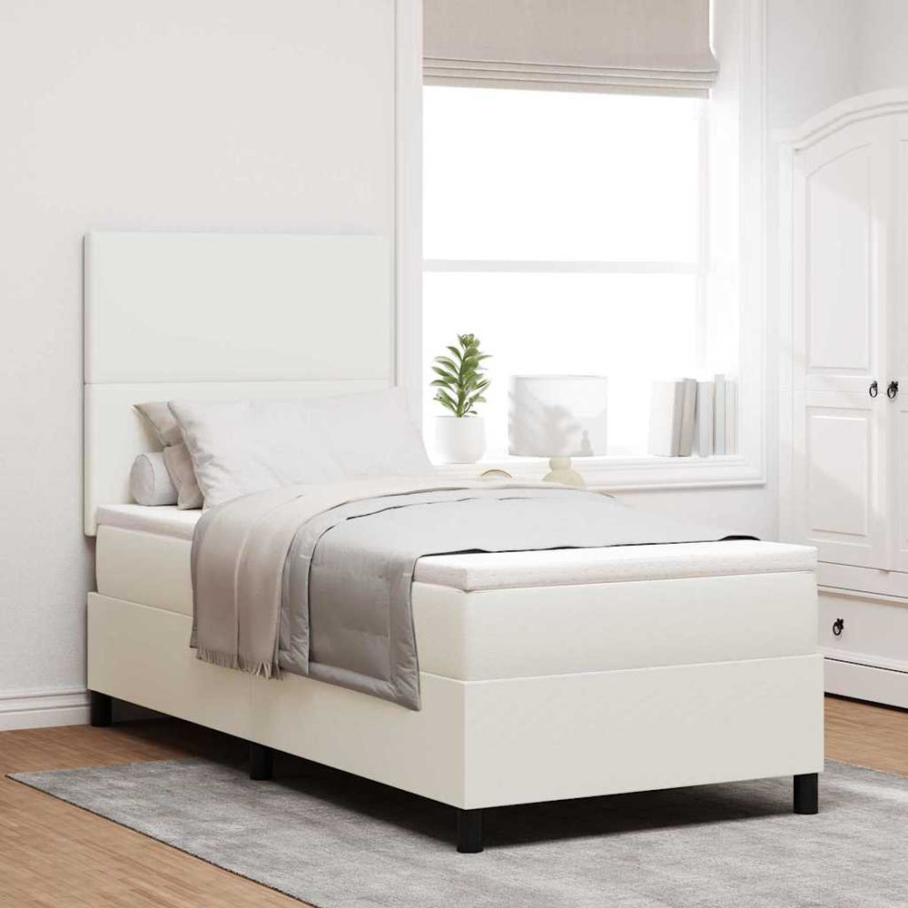 vidaXL Box Spring Bed with Headboard Cream and White 90 x 190 cm Corduroy Fabric