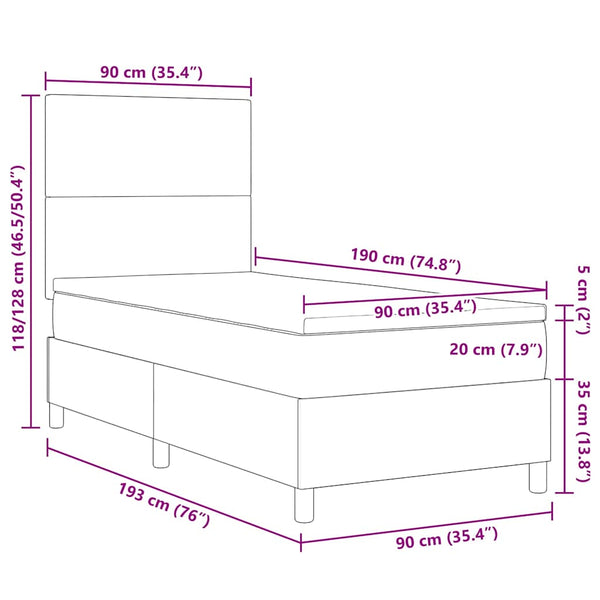 vidaXL Box Spring Bed with Headboard Cream and White 90 x 190 cm Corduroy Fabric