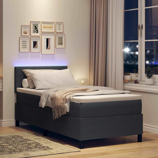 vidaXL LED Box Spring Bed Dark Grey and White 80 x 200 cm Corduroy